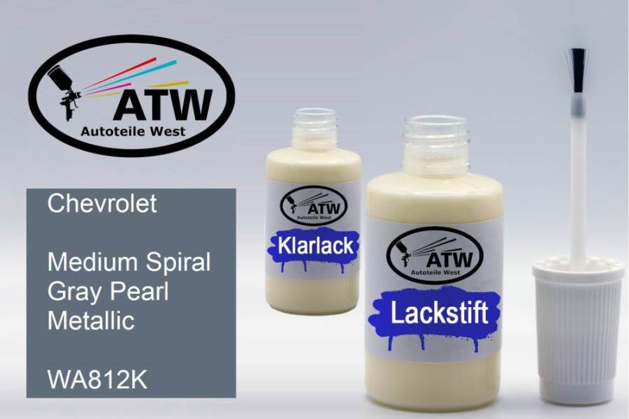 Chevrolet, Medium Spiral Gray Pearl Metallic, WA812K: 20ml Lackstift + 20ml Klarlack - Set, von ATW Autoteile West.